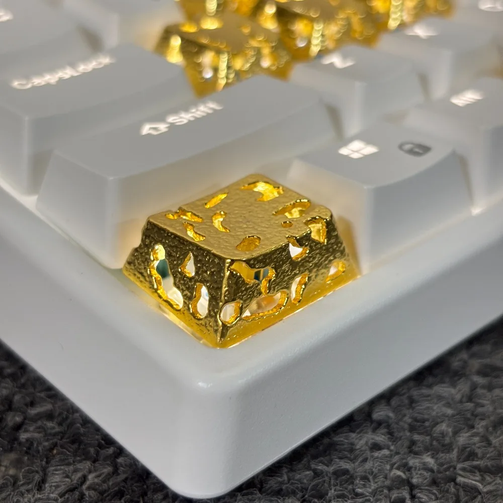 Pure Copper Gold-plated Transparent Keycap Cherry Profile Cross Axis Body Hollow-out Metal Keycaps for Mechanical Keyboard Gift