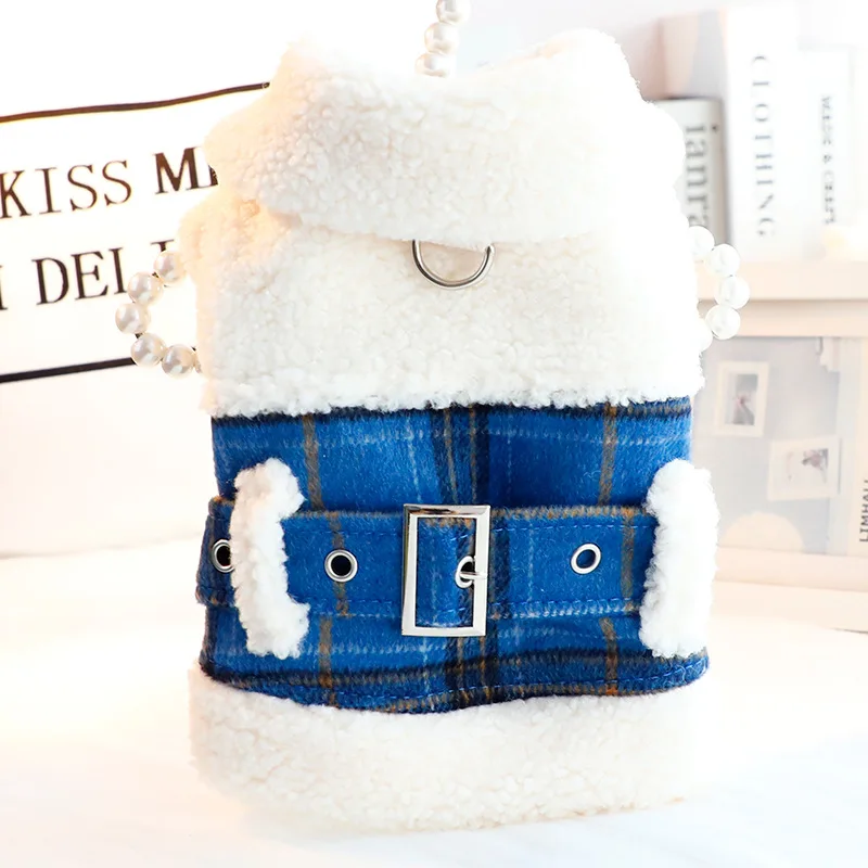 Plaid Jacket Dog Clothes Puppy Lamb Wool Traction Buckle Jackets Dogs Clothing Cat Winter Warm Outfits Fashion Cute Pet Products