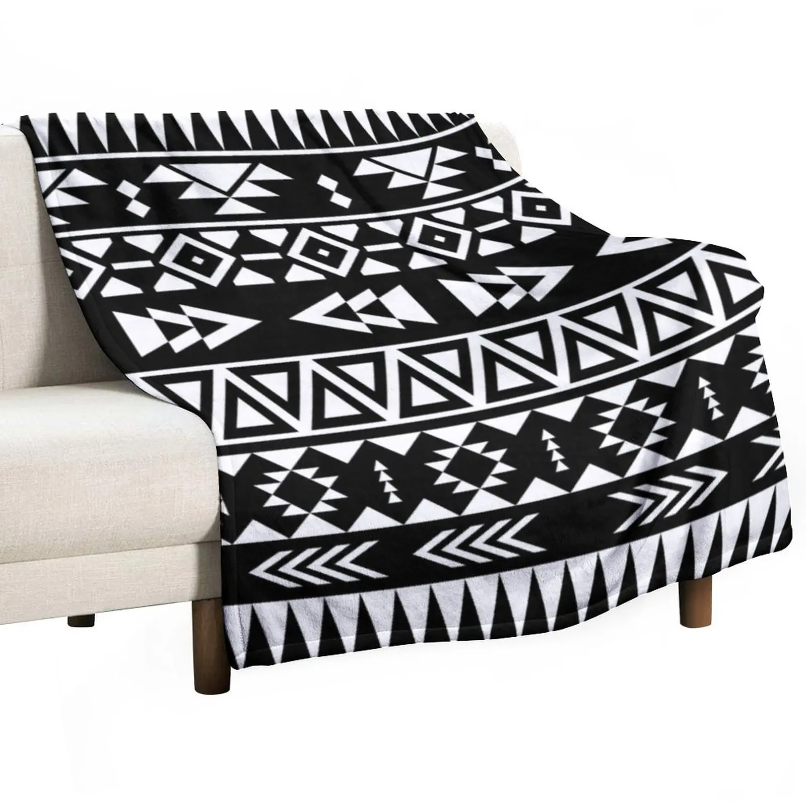 Black and white geometric aztec pattern Throw Blanket Soft Plush Plaid Decorative Bed Blankets bed plaid