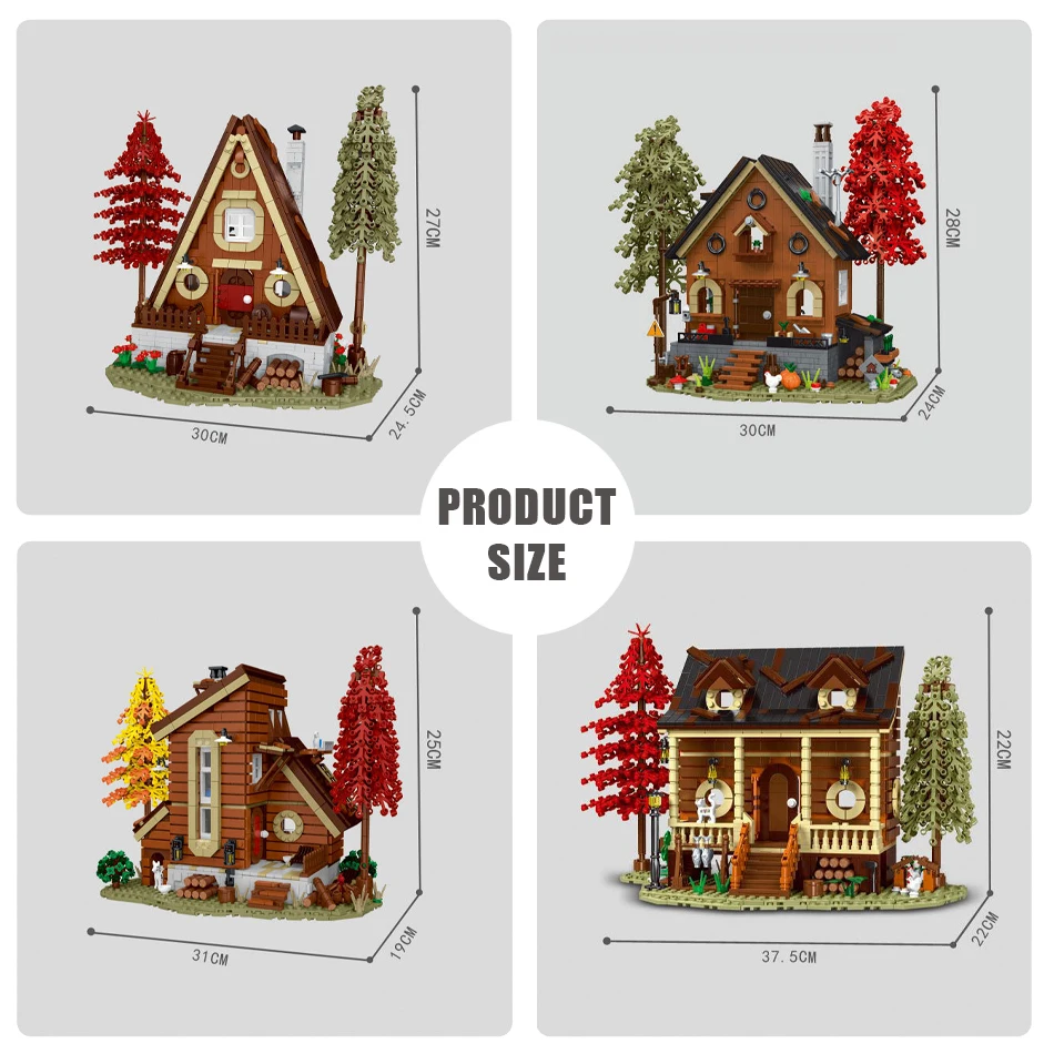 2025 Ideas Forest Cabin Street View MOC Building Blocks with LED Strip Wooden House Architecture Modular Bricks Toy for Kid Gift