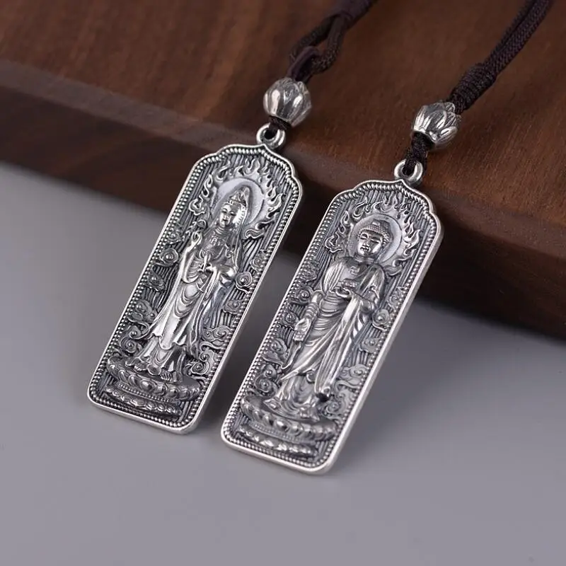 100% 925 Silver Tibetan Amitabha Buddha Pendant Buddhist Buddha Statue Amulet