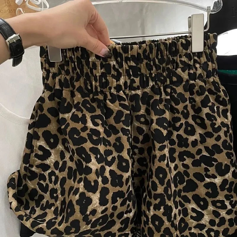 2024 Summer New Women\'s Shorts Fashion Leopard Print Casual Shorts High Street Trendy High Waist Slimming Shorts