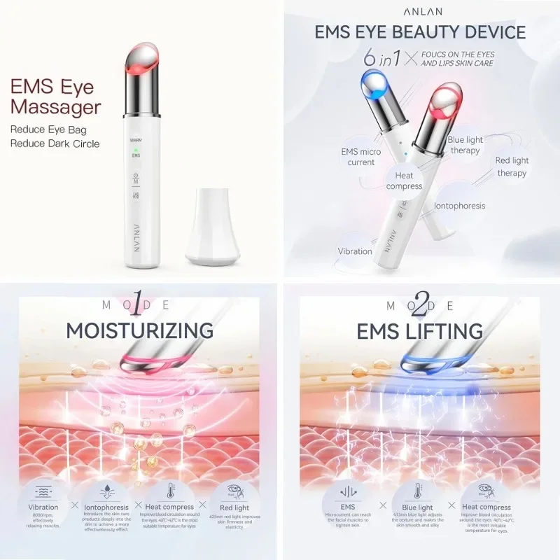 EMS Microcurrent Eye Massager for Dark Circles & Puffiness, Red Blue Light Therapy Anti-Aging Eye Lifting Device