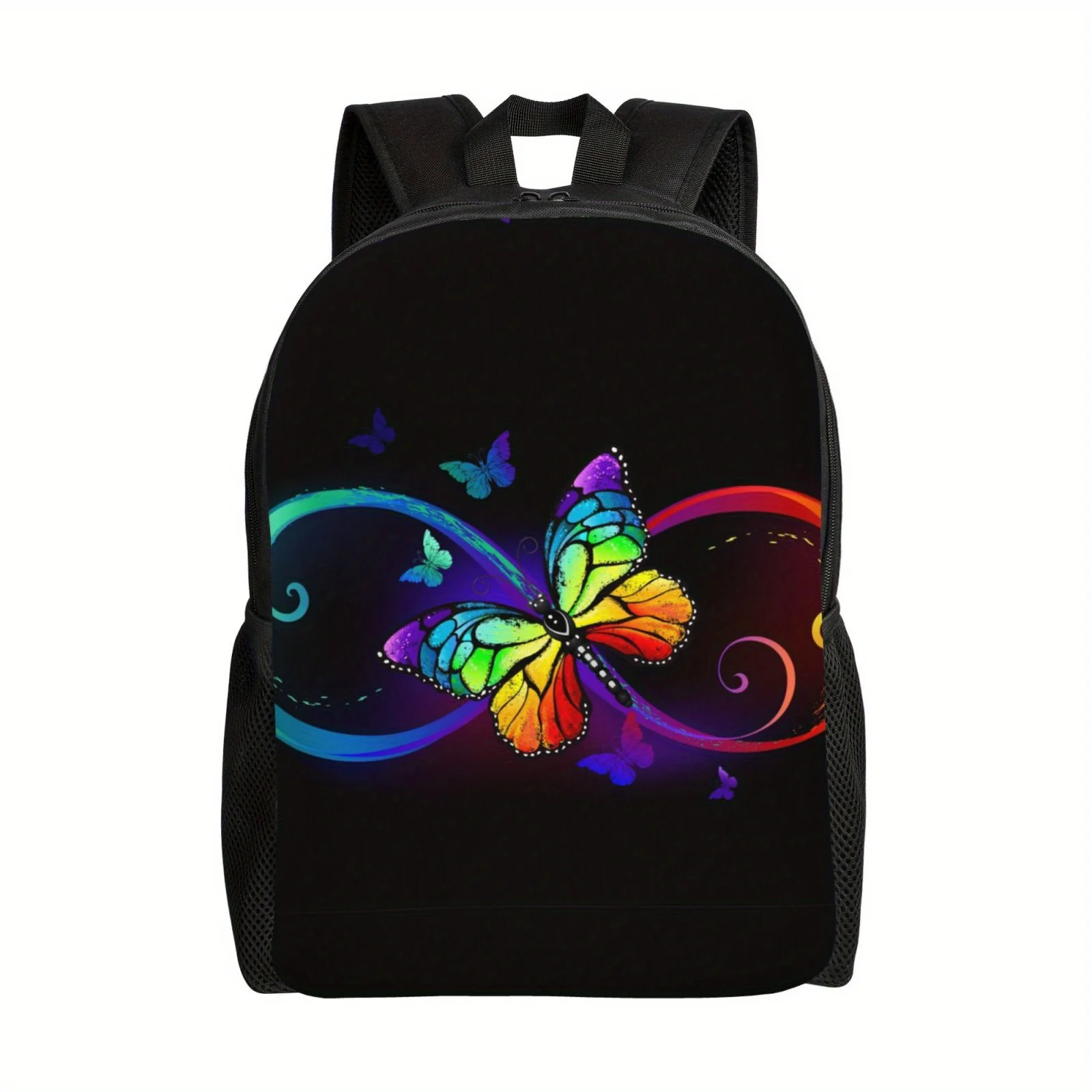 Dreamy colored butterfly printed backpack for men and women, lightweight and adjustable large capacity laptop bag