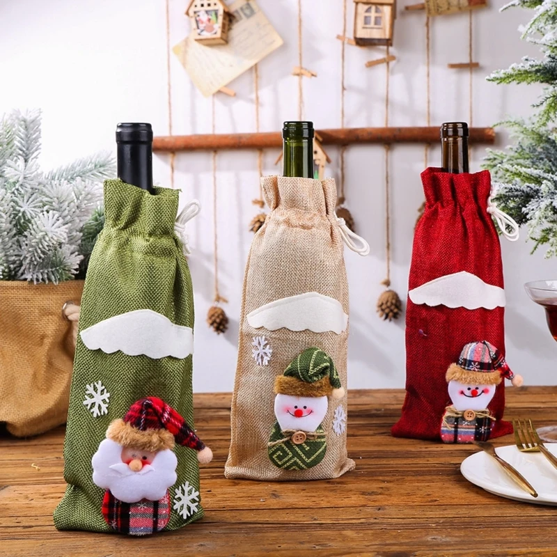 A9LB Christmas Decorations Santa Claus Wine Bottle Cover Snowman Champagne Gifts Bags Xmas Home Dinner Party Table Decor