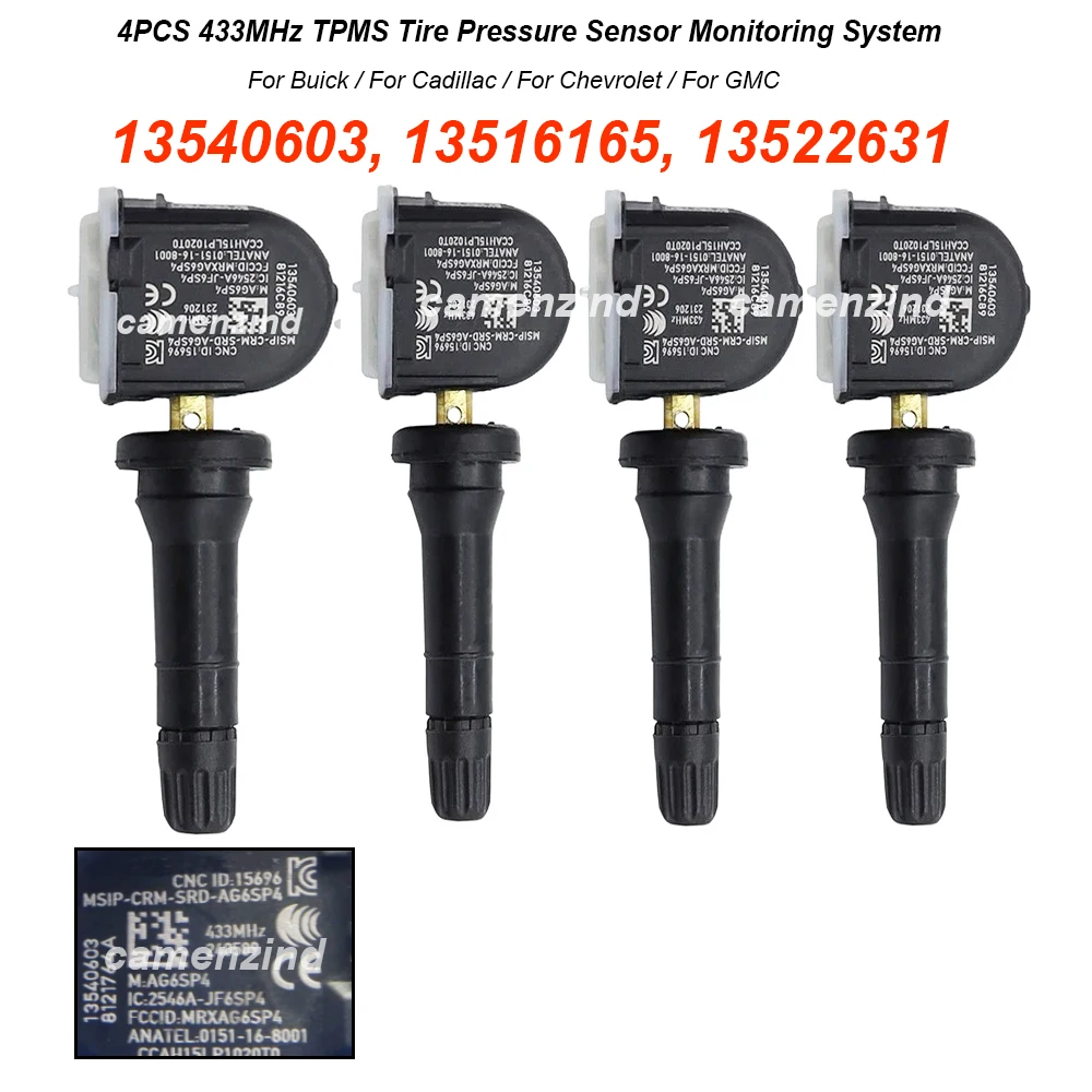 4 Sensores de Presión de Neumáticos TPMS de 433MHz 13540603 13516165 13522631 13522955 para Chevrolet Blazer Camaro Trailblazer Trax Impala