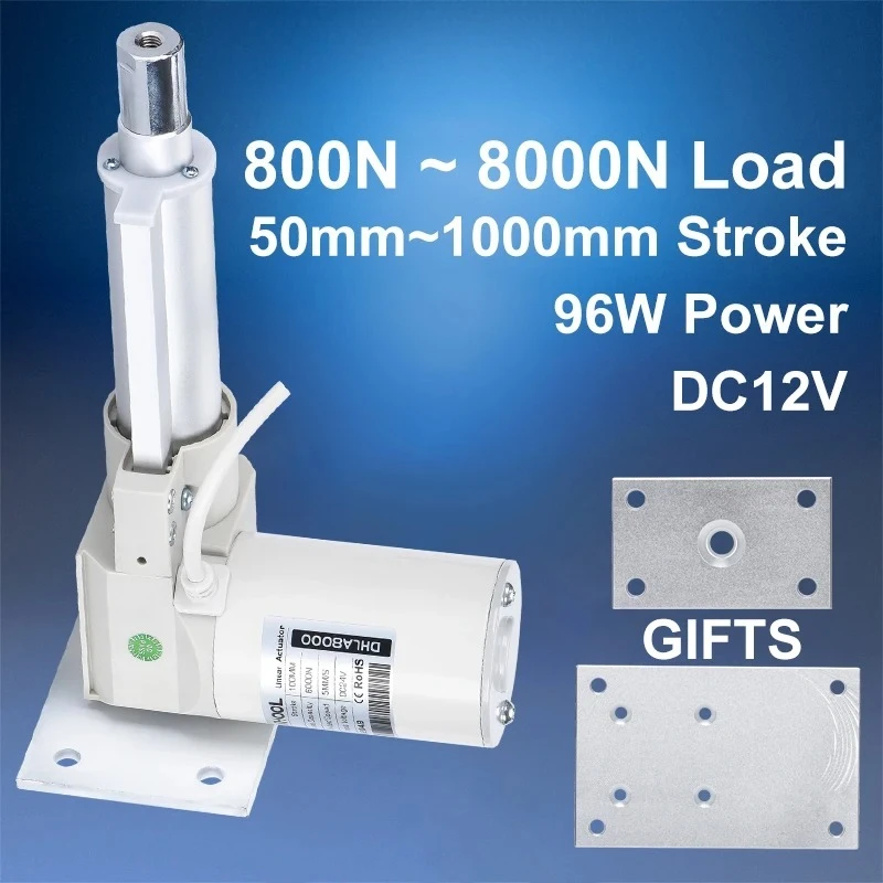 8000N Electric Linear Actuator 50MM~1000MM Stroke 80kg~800kg Load 3.3mm/s~25mm/s Electrical Lifting Motor with  Bottom Plates