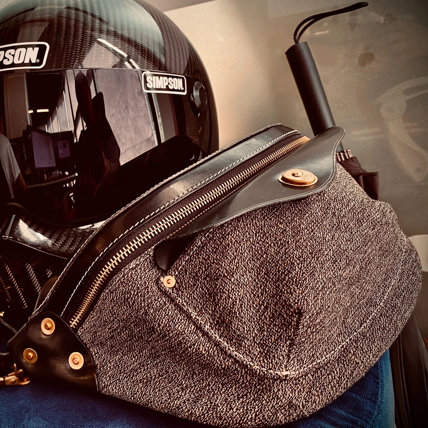 Retro Saddlebag Backpack Salt And Pepper Canvas Leather Motorcycle Crossbody Bag Cycling Chest Bag Soft Handle Contrast Color