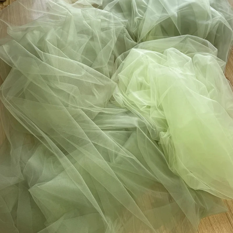 Green Series Soft Tulle Fabric Wedding Decoration Avocado Sage Mesh Chair Back Yarn Encryption Gauze Curtain Clothing Material