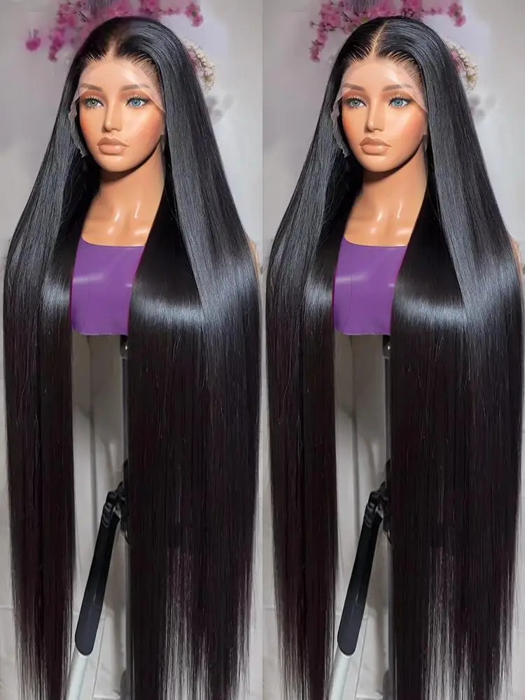 Myyatwo HD 13x6 250% Bone Straight 40 Inches Lace Front Human Hair Wigs Transparent Brazilian Straight 13x4 Lace Frontal Wig