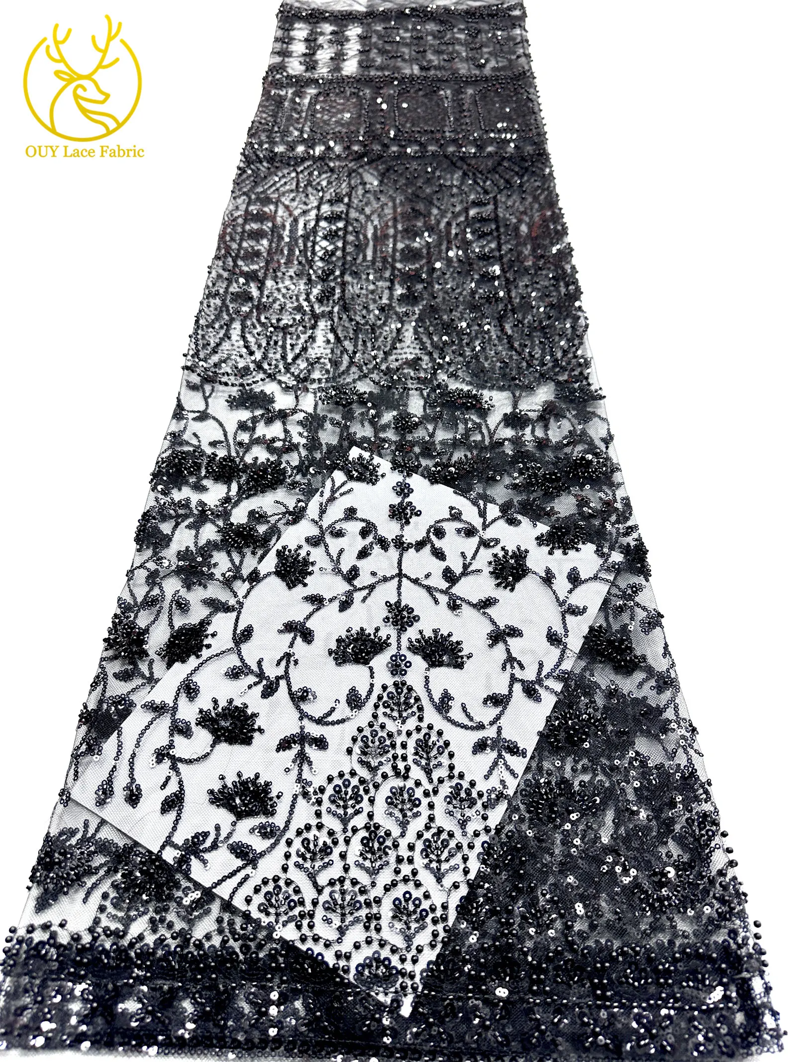 Afrikanischer Perlenstickerei-Spitzenstoff 2026 Hochwertiger Nigerianischer Pailletten-Spitzenstoff Französischer Braut-Hochzeits-Abendkleid-Nähstoff 5Y – Detail 30