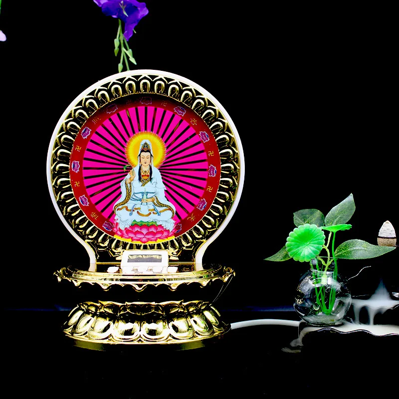LED Guanyin Lotus Lamp Music Player for Home Use - Plug-in with Flashing Disc & Enchanting Tunes