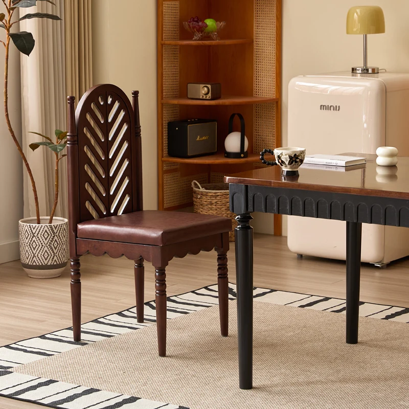 

Designer solid wood dining chair American retro home light luxury dining chair medieval French eetstoelen Furniture for kitchen