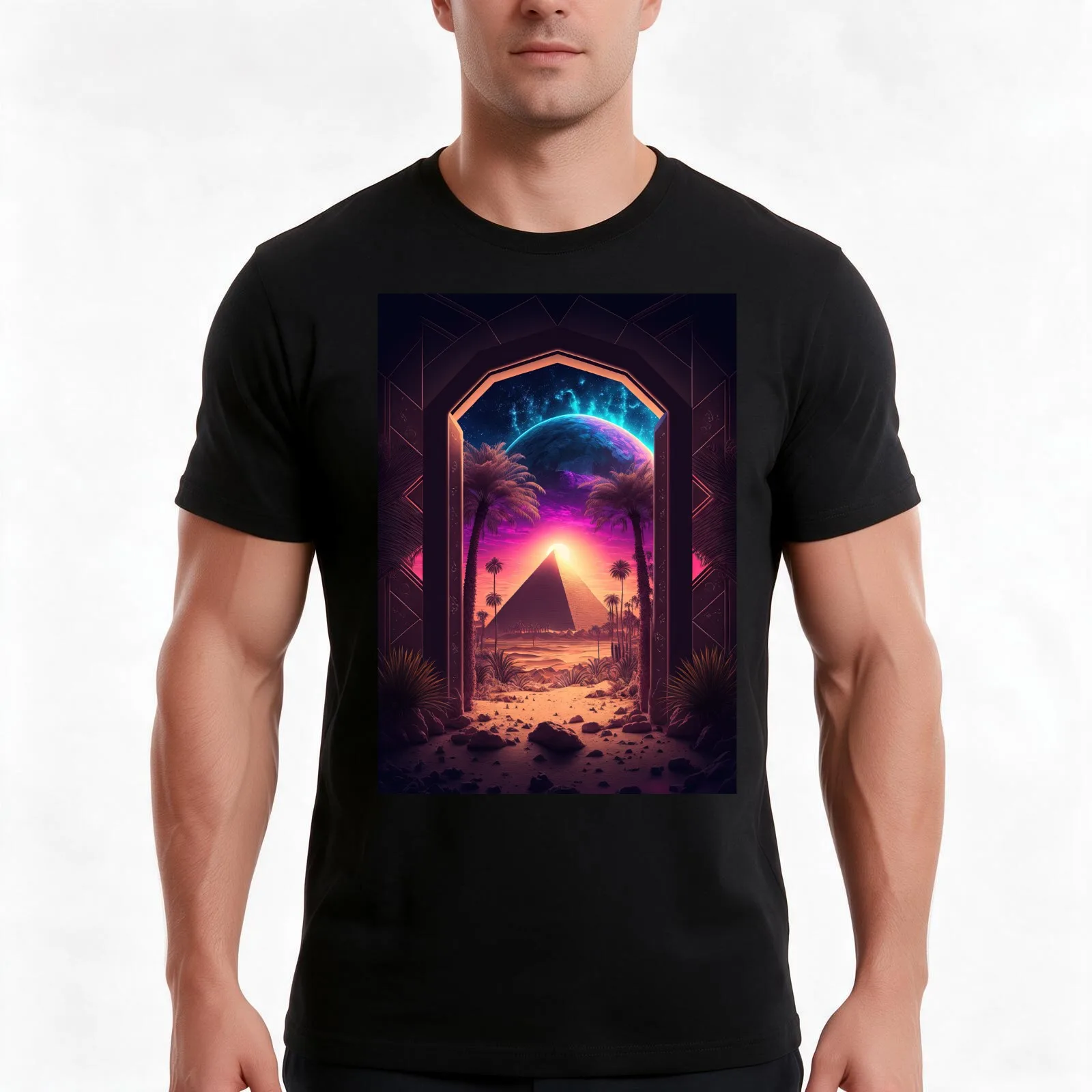 Retro-Futurism's Last Oasis: An Ancient Pyramid Men T Shirt t shirts for man cotton