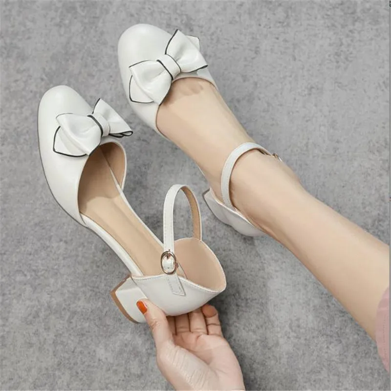 Sepatu hak tinggi anak perempuan sandal anak-anak hak tinggi Mary Jane Pumps Chunky Heels tali pergelangan kaki ikatan simpul pesta Banquet sepatu putri 28-39