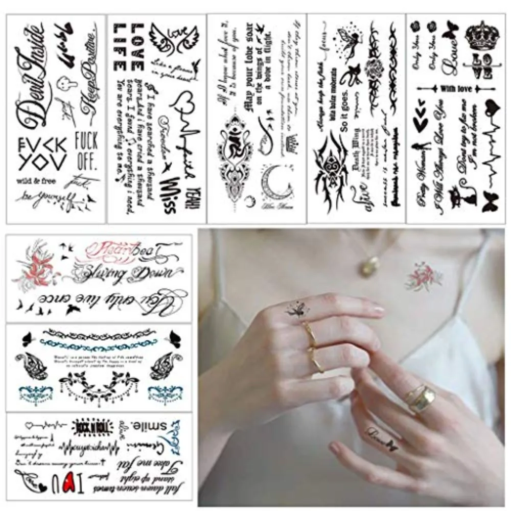 

8 Sheets Black Sexy Temporary Tattoo Waterproof Sexy Cover Up Makeup Fake Tattoo Body Art Sticker Waterproof