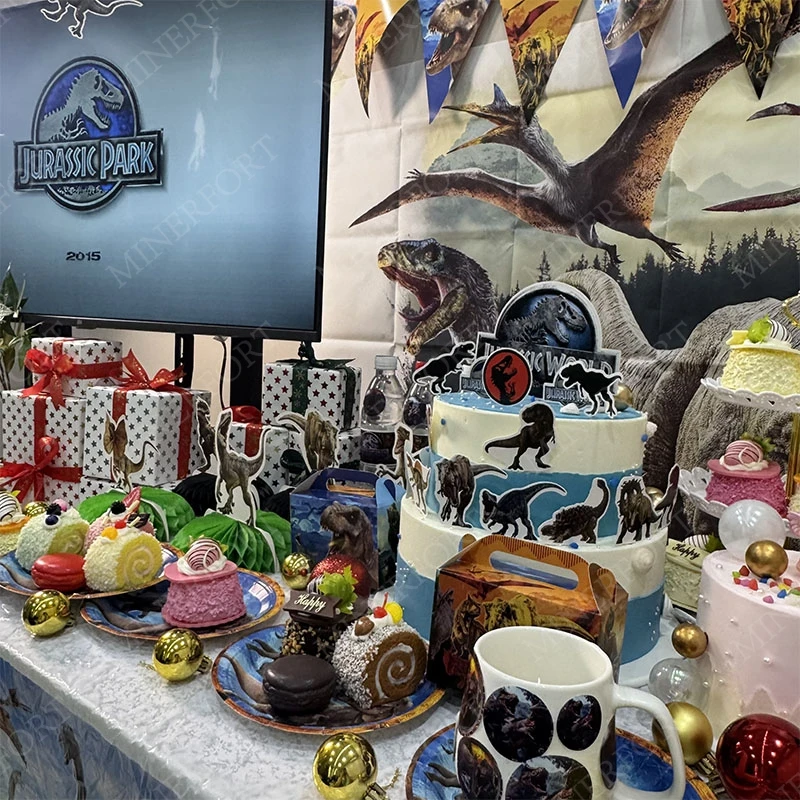 Disney dinosaures jurassiques bricolage fête d'anniversaire vaisselle jetable ballon fond tissu bouteille d'eau étiquette bébé bain supplément