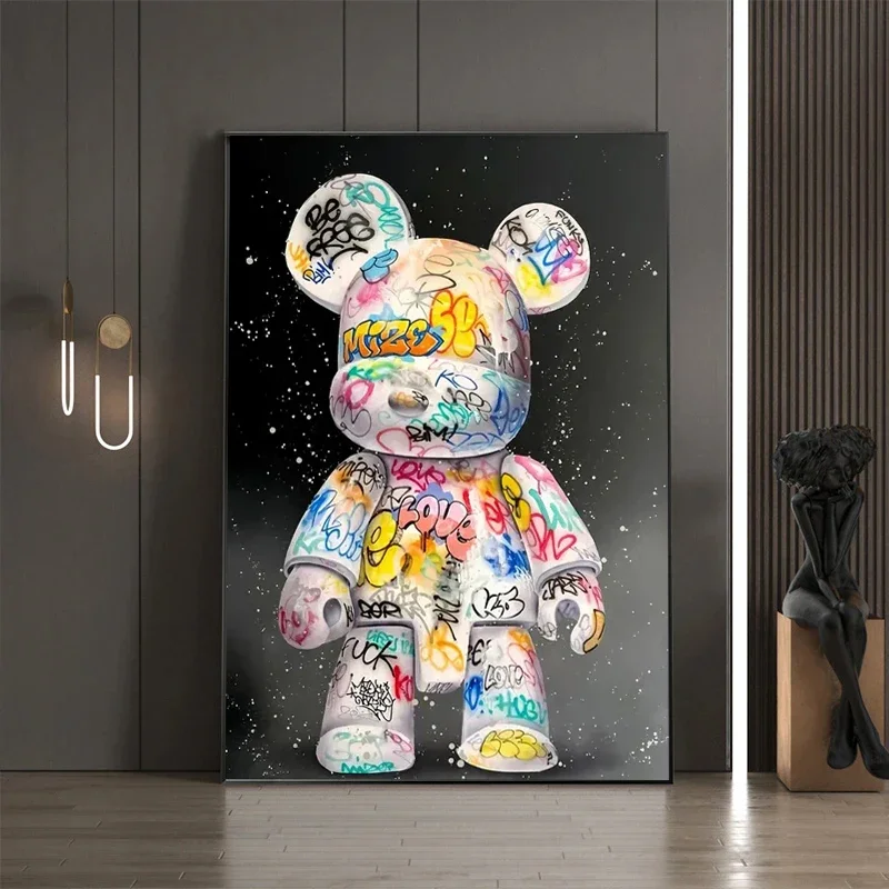Cartoon Graffiti Bear Canvas Painting Cute Character Pop Art Posters Prints Street Wall Art Picture for Home Kawaii Room Deco