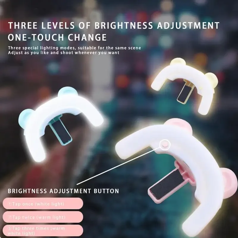 ضوء حلقة سيلفي LED قابل للتعديل - ضوء ملء بمشبك ثلاثي الأوضاع قابل لإعادة الشحن عبر USB للصور ومقاطع الفيديو