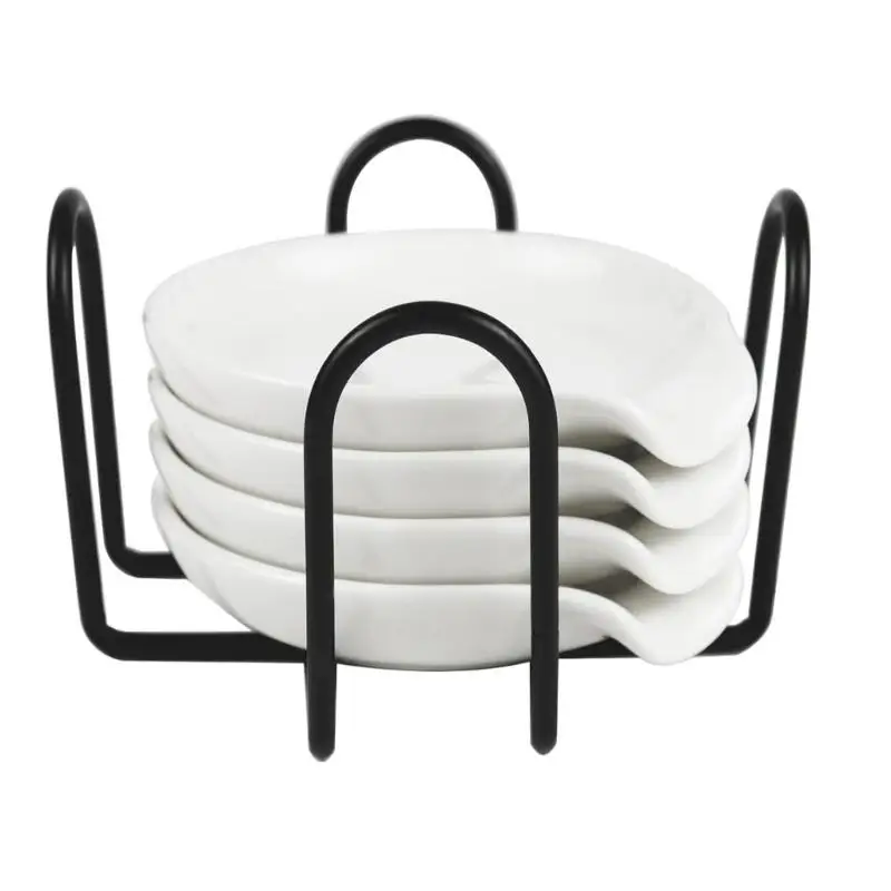 

Elegant Ceramic Spoon Rest Set With Stand For Kitchen Utensils And Cooking Tool 4Pieces Coffee Cooking Clip Rest D2RD