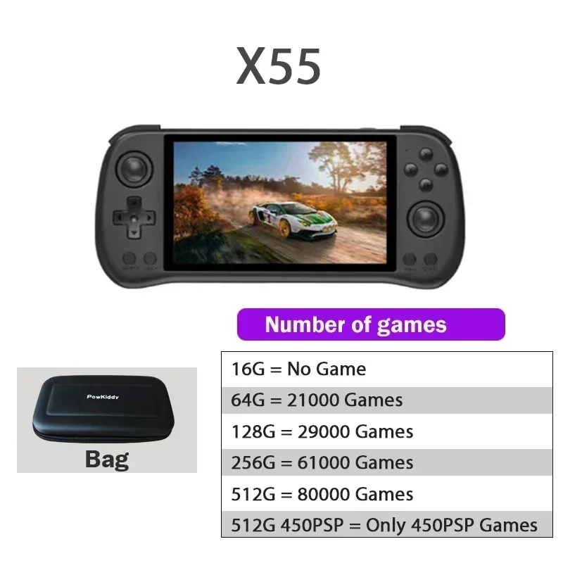 POWKIDDY-X55レトロハンドヘルドゲームコンソール、ビデオゲーム
