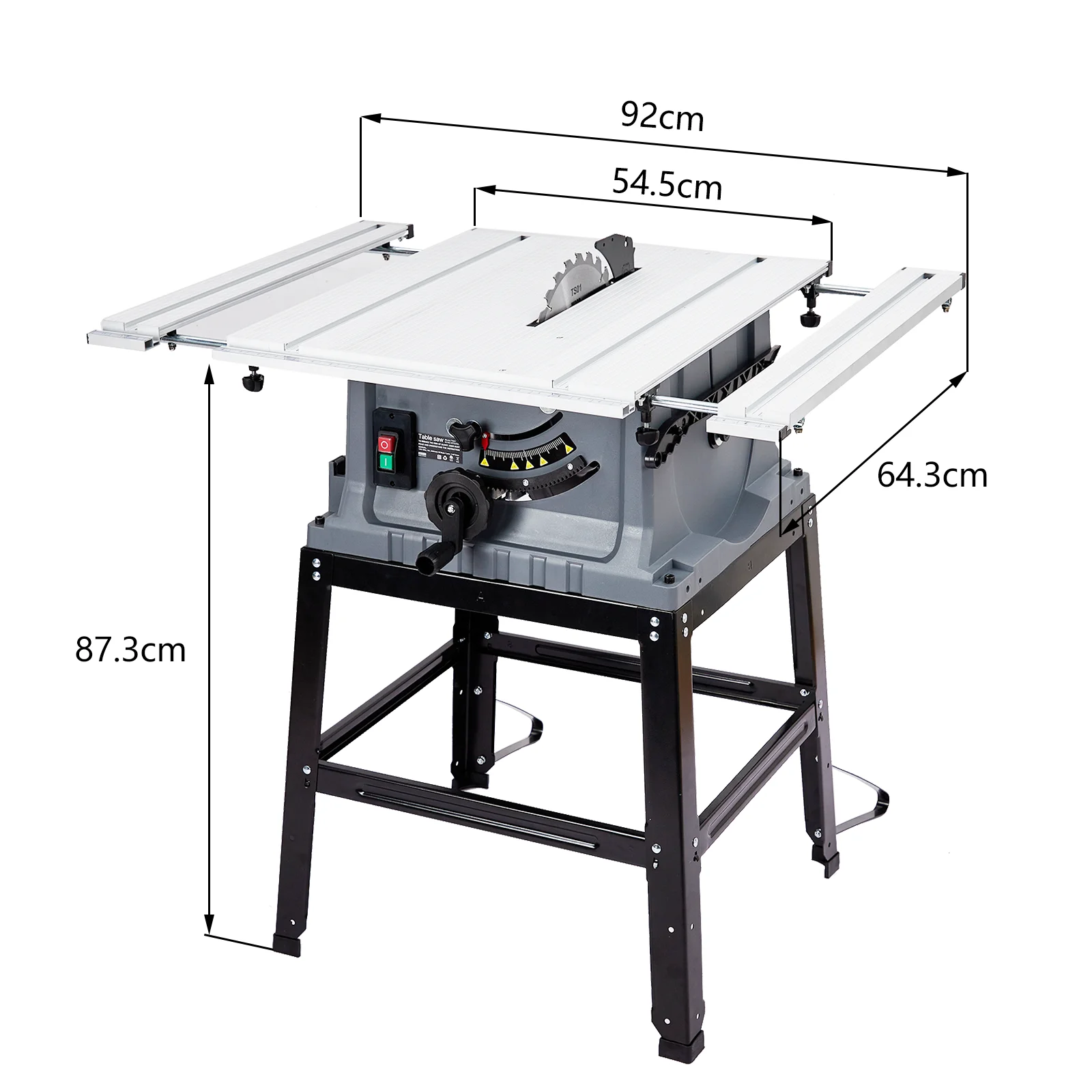 Scie de table portable avec lame réglable, vitesse de coupe jusqu'à 1800 tr/min, coupe transversale à 90 ° et coupe biseautée 0-45 °, 10 pouces, 15 A, 5000 W