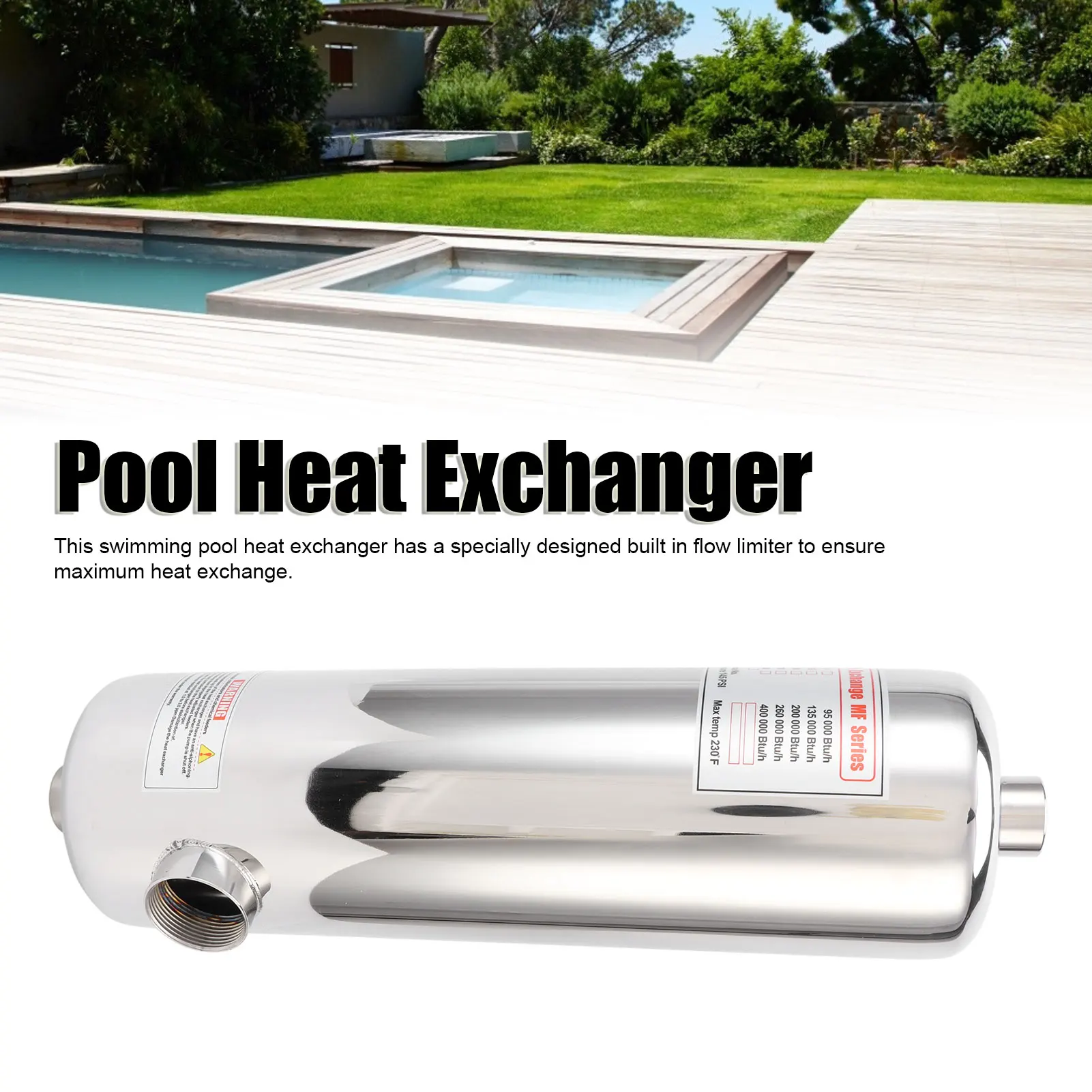 60KW Swimming Pool Heat Exchanger SPA Thermostat Heater Pool Circulating Heating Equipment Pool Circulating Heat Exchanger