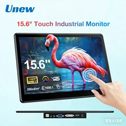 Unew-pantalla táctil de 15,6 pulgadas, 1080P, IPS, altavoces industriales con VESA, HDMI, DVI, VGA, para Raspberry Pi, ordenador portátil, PC, teléfono, PS4