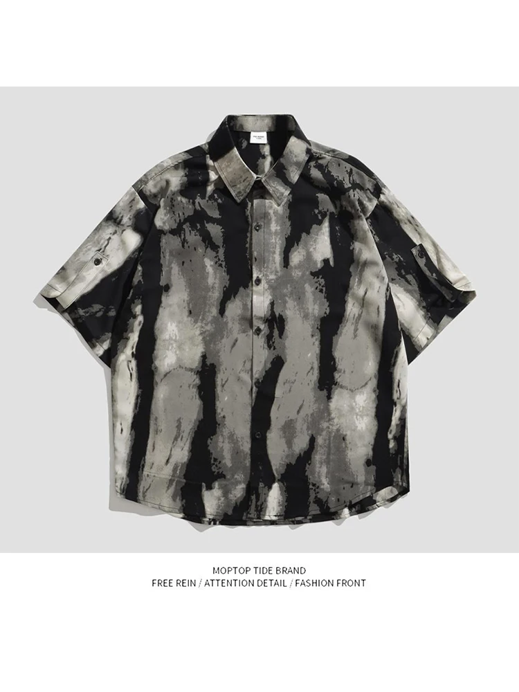

Mr. WH Summer Fashion Tie Dye Print Ice Silk Loose Short Sleeve Shirt Casual Youthful Style Four Seasons Versatile Polyester ...