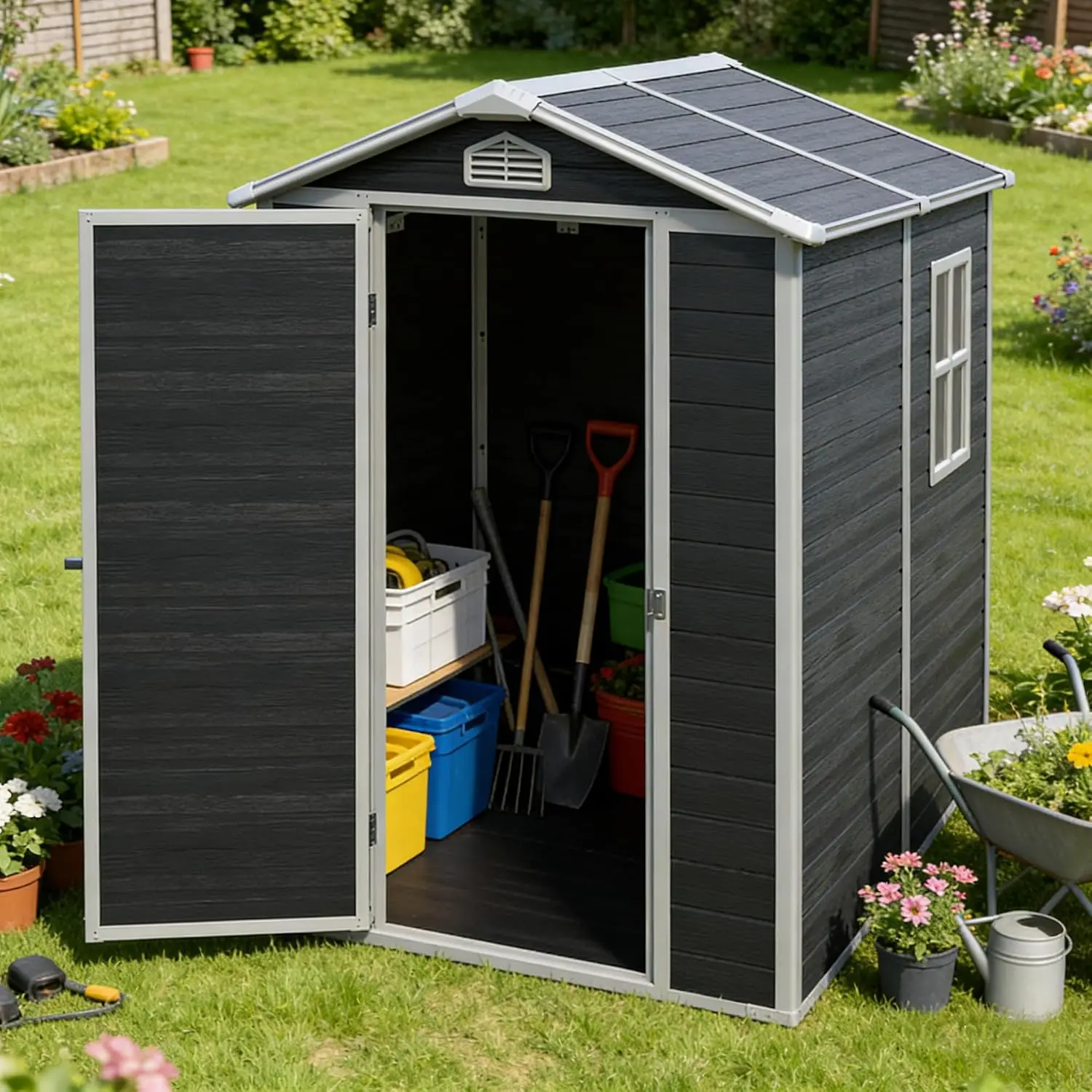 Outdoor Resin Storage Shed with Floor Window & 2 Vents, Customized