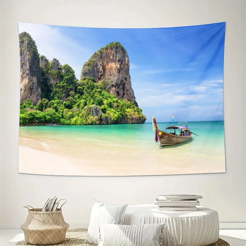 Huge Tropical Beach Tapestry Wall Hanging Southeast Asia Island Cliffs View Coastal Ocean Decor Art for Home