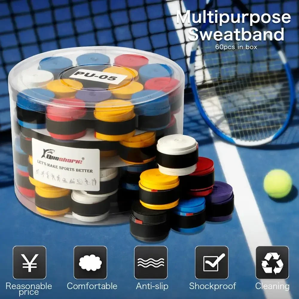 60 stks/partij Universele Gecoat Anti-slip Tennis Overgrips Badminton Grips Tennisracket Tapes Hengel Zweetbandjes 0.6mm 0.7mm