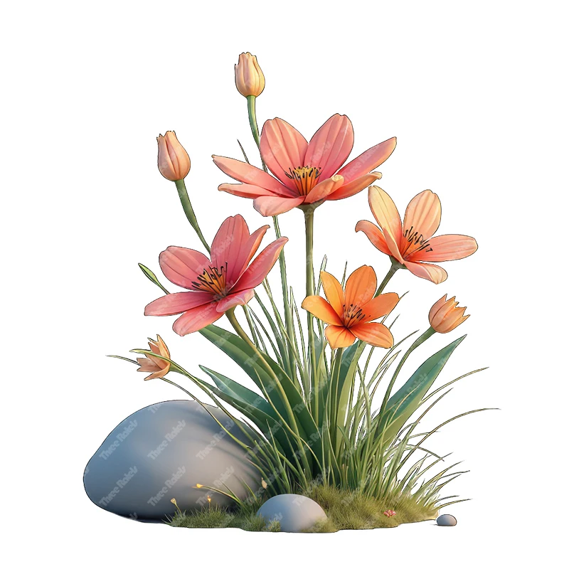 Three Ratels Rural style colorful flower clusters Cartoon art wall stickers for home decoration
