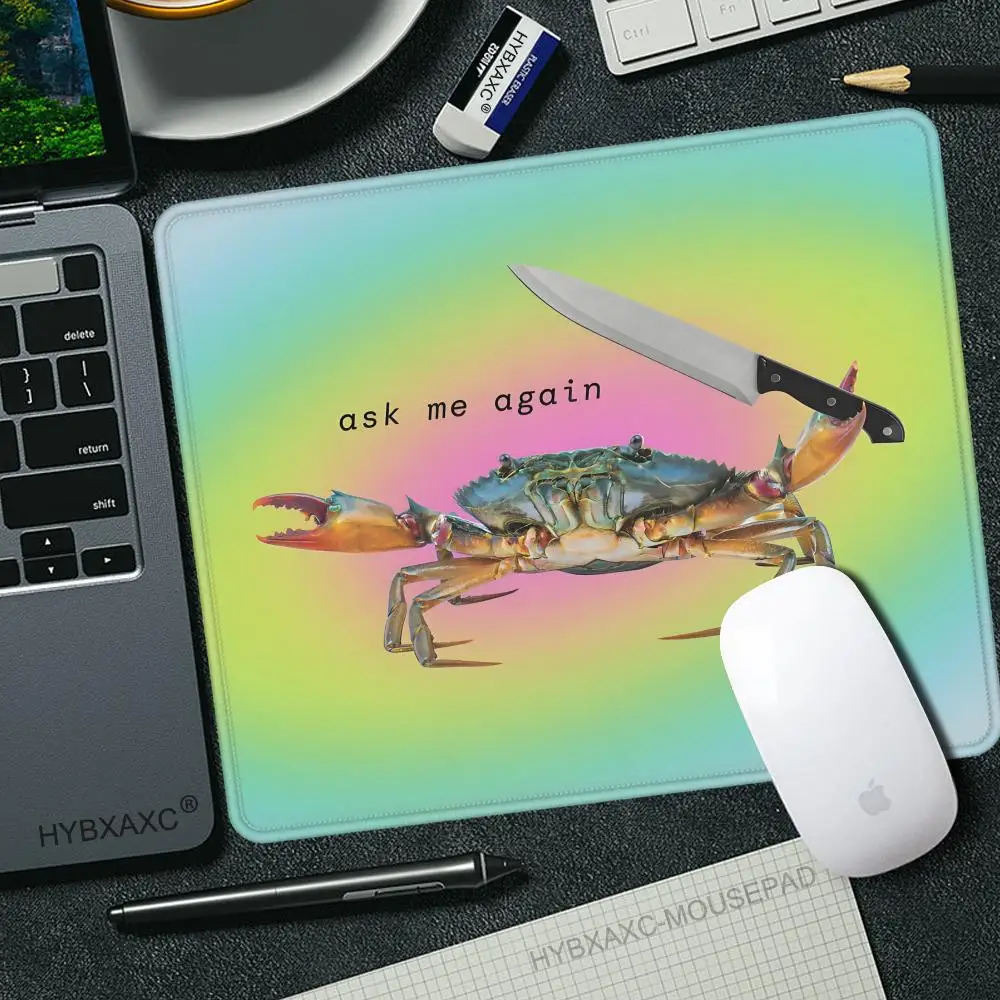 Ask Me Again Crab Mouse Pad Crab Holding Knife Meme Mousepad Funny Desk Mat for Gaming Animal Desk Decor Rainbow Office Supplies
