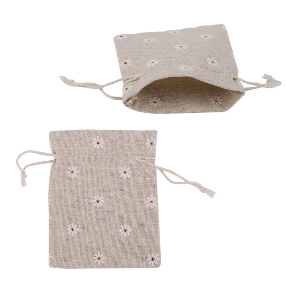 

24Pcs Daisy Print Drawstring Cotton Linen Storage Bags Multipurpose Makeup Jewelry Organizer Pouch Candy Tea Coin Key Holder