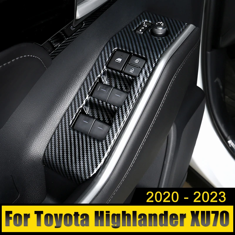 

ABS Carbon Car Door Armrest Panel Window Switch Lift Buttons Covers Trim For Toyota Highlander XU70 2020 2021 2022 2023 Hybrid