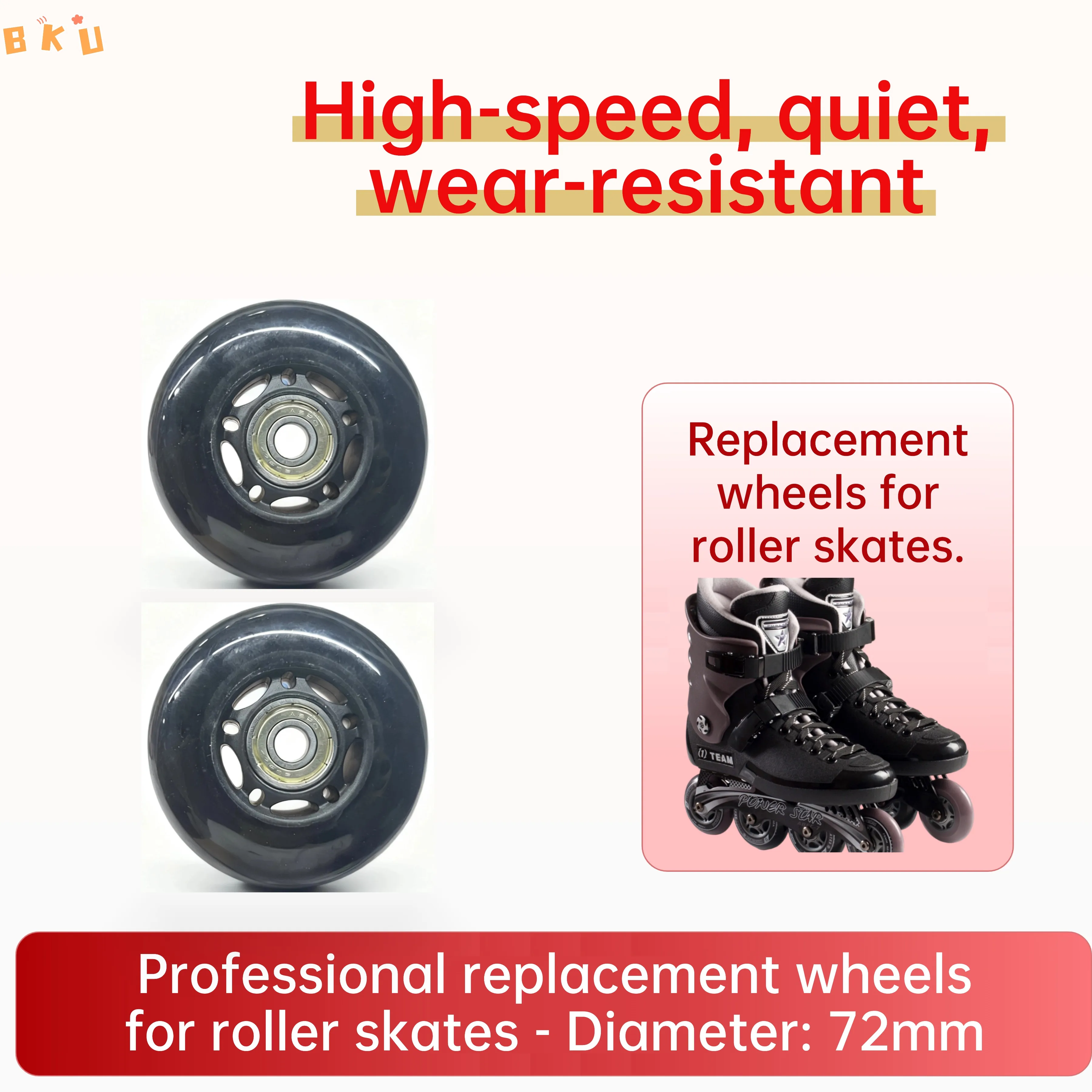 2 stuks 72 mm PU-wielen, hoge snelheid, stille slijtvaste vervangingswielen voor scooters, inline skates, trolleys, bagage