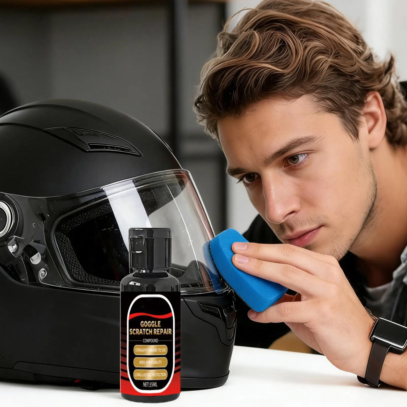 Liquido Riparatore per Visiere di Caschi da Moto 35ml, Rimuovi Graffi e Ripristina Occhiali Protettivi, per Manutenzione Quotidiana