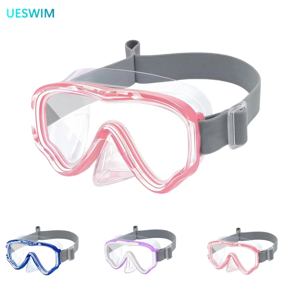 Kids Swim Goggles with Nose Cover Diving Mask Elastic Fabric Strap Anti Fog Anti Shattered Lens for Children 3-14 Years Old