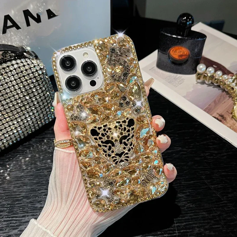 

Mobile Phone Cases with Luxury Leopard and Clear Stones, for Samsung Galaxy A50, A70S, A22, A32, A52, A71, A51, A72, A73, A53