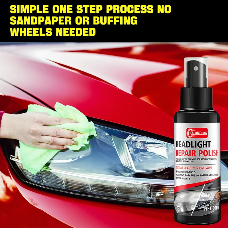 Car headlight restorer, removes yellowing and oxidation, restores clarity, improves nighttime driving vision, and enhances drivi