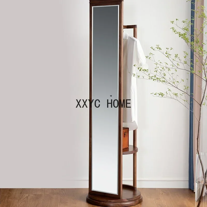Black Walnut Full-Length Mirror Vertical Home Floor Mirror New Chinese Multi-Functional Bedroom Rotating Hanger Clothes Mirror