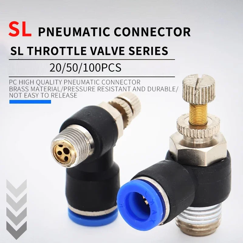 

20/50/100 Pcs Pneumatic Adjustable Joint Air Pipe Regulating Valve Throttle Cylinder Speed Regulating Valve SL4-M3/6-M5/3-M4 Min