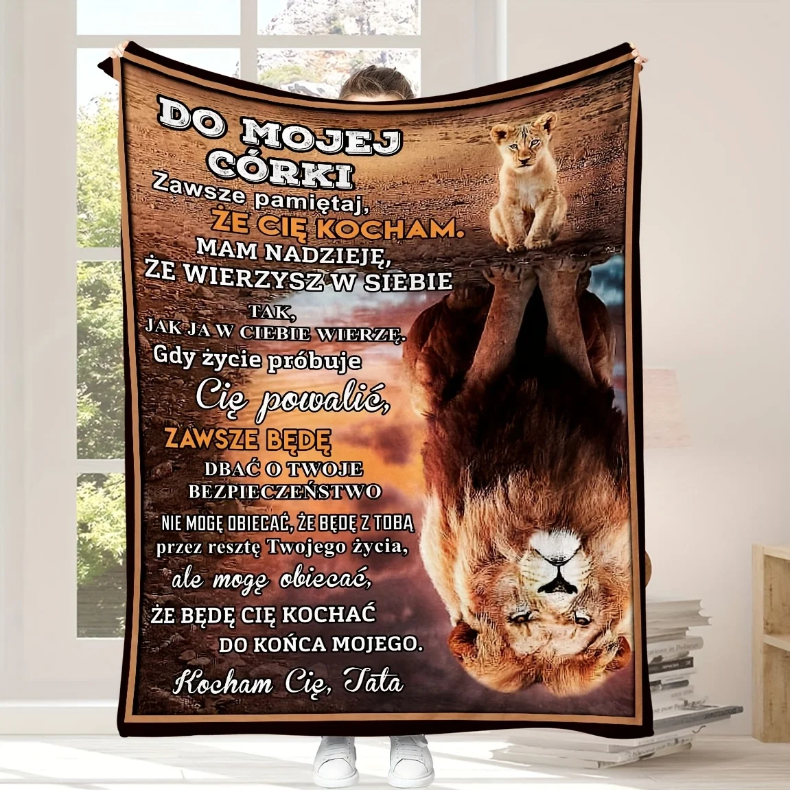 1pc Polish Blessing and Encouragement Message Printed Blanket with Lion Element, a Perfect Gift for Family and Friends, Suitable