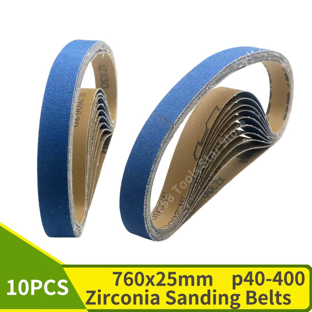 10PCS Blue Zirconia Alumina Sanding Belts 760x25mm P40-P400, Resin Bonded Hard Cloth for Woodworking, Deburring Metal Grinding