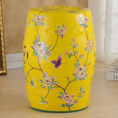 Flower And Butterfly Curio Multi-functional Retro Porcelain Home Drum Stool