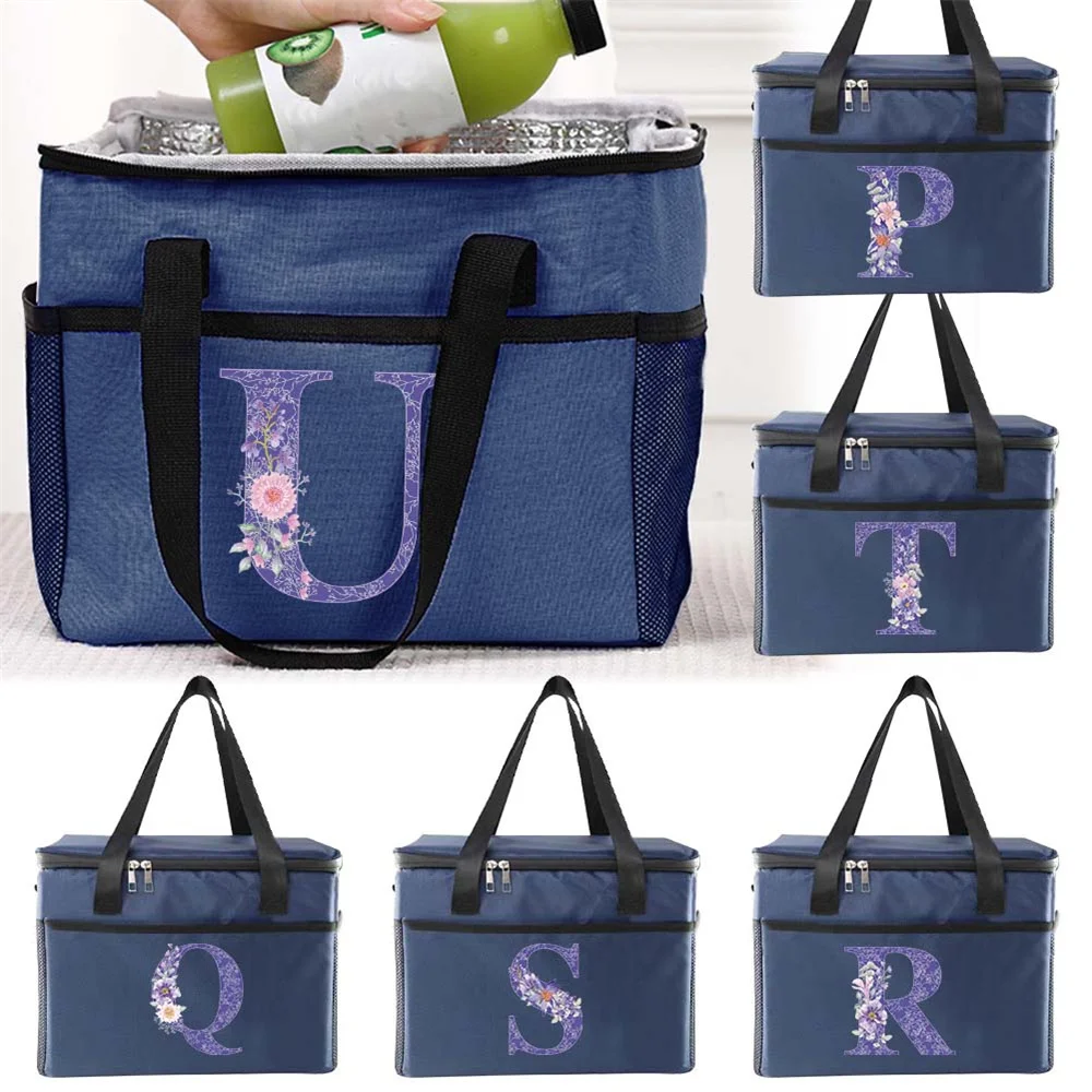 

Thermal Bag Portable Lunch Cooler Bags Insulation Picnic Ice Pack Purple Flower Print Series Outdoor Beach Camping Food Carrier