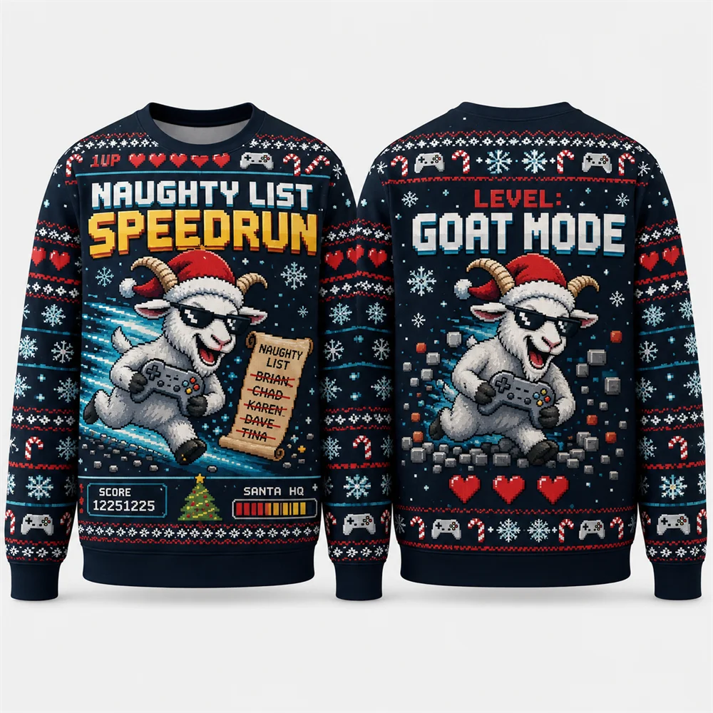 3D Printing Xmas - เสื้อสเวตเตอร์คริสต์มาสลายแพะตลก Merry Bleatmas ฉันไม่เสียใจในสิ่งใด เสื้อสเวตเตอร์คริสต์มาสพิมพ์ลาย 3