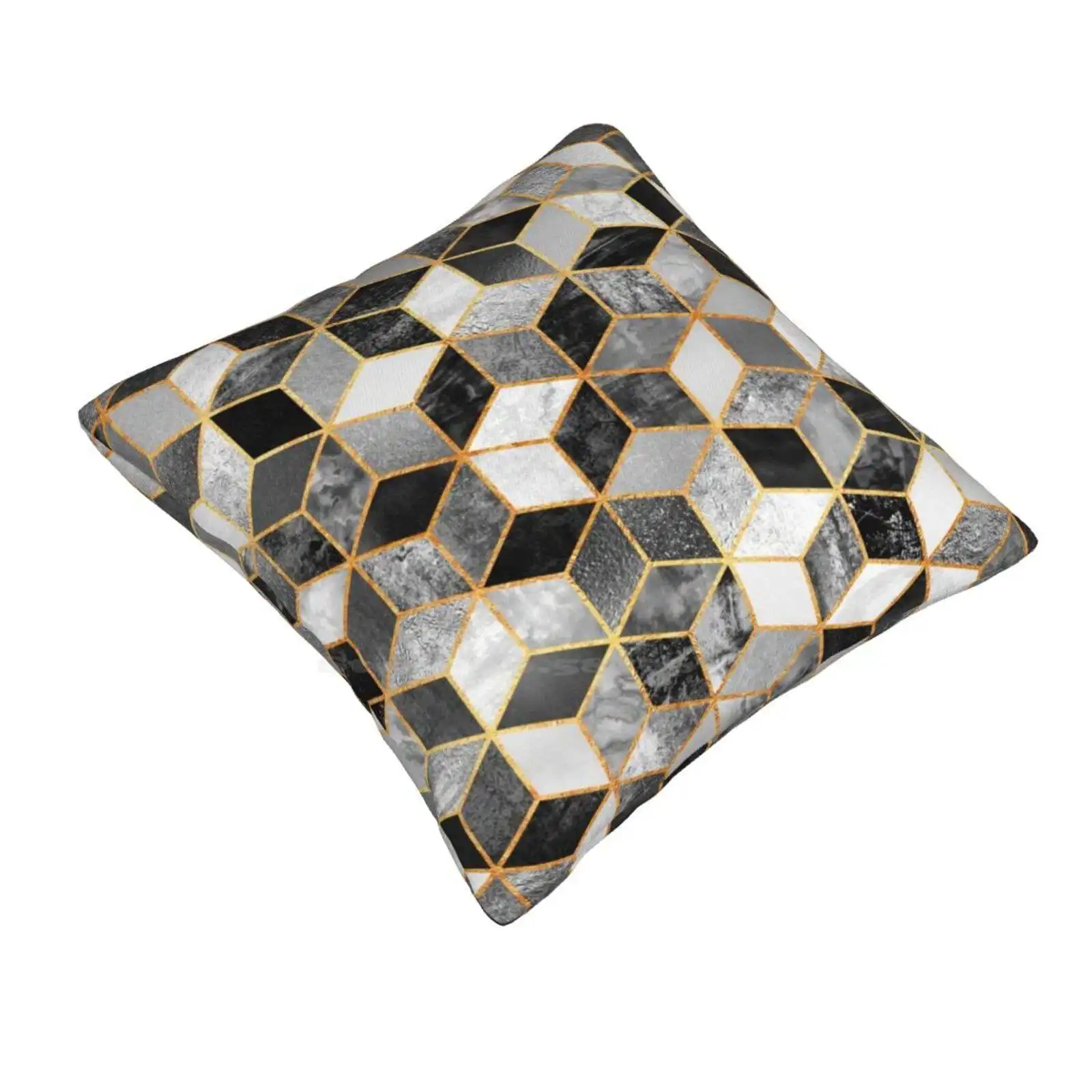 Black & White Cubes Funny Cute Decor Square Pillowcase Graphic Pattern Abstract Geometry Geometric Cubes Shapes Black And White