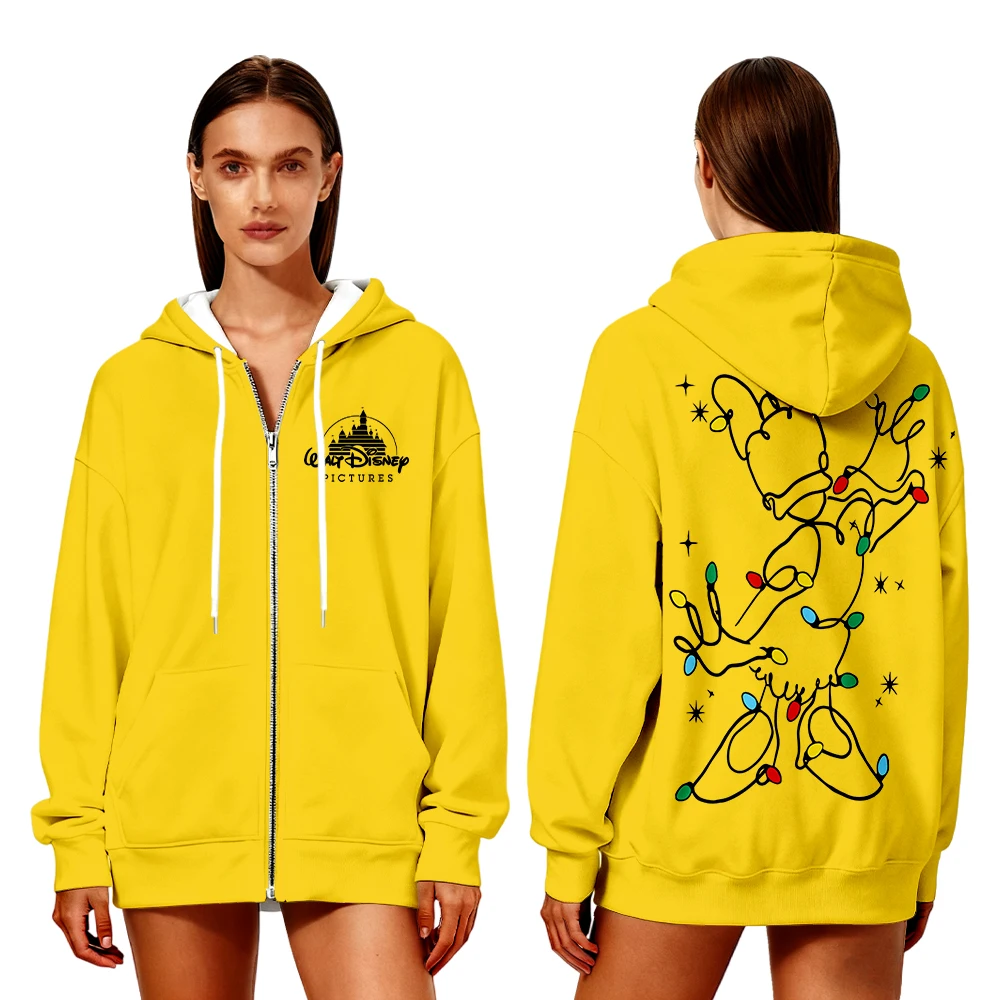 جديد المرأة الشتاء المتضخم مقنعين زمم البلوز ديزني بلوتو أضواء عيد الميلاد طباعة Y2K الشارع موضة المتضخم هوديي #2